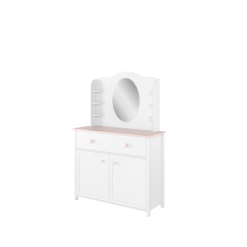 Biała komoda z nadstawką i lustrem do pokoju dziewczynki