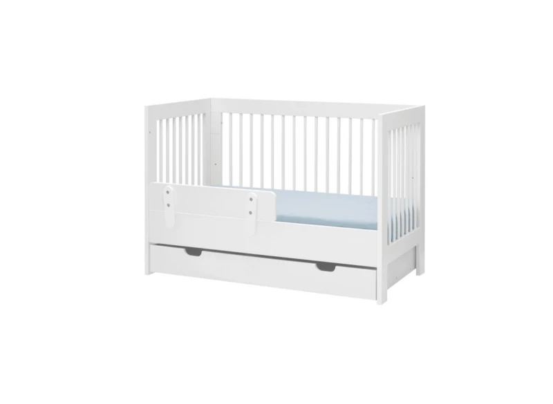 Łóżeczko dziecięce z niską barierką ochronną i szufladą