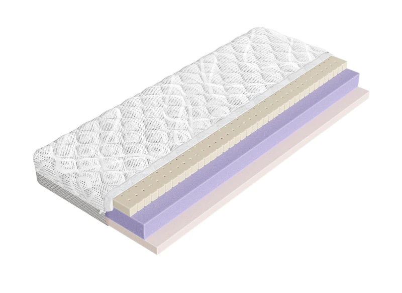 Materac Tencel z białym, pikowanym pokrowcem i czarnymi bokami, zapewniający komfort, na białym tle.