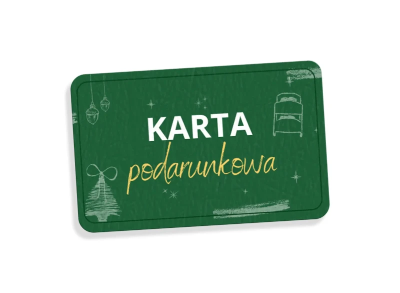 Świąteczna karta podarunkowa w kolorze butelkowej zieleni z białym tekstem.