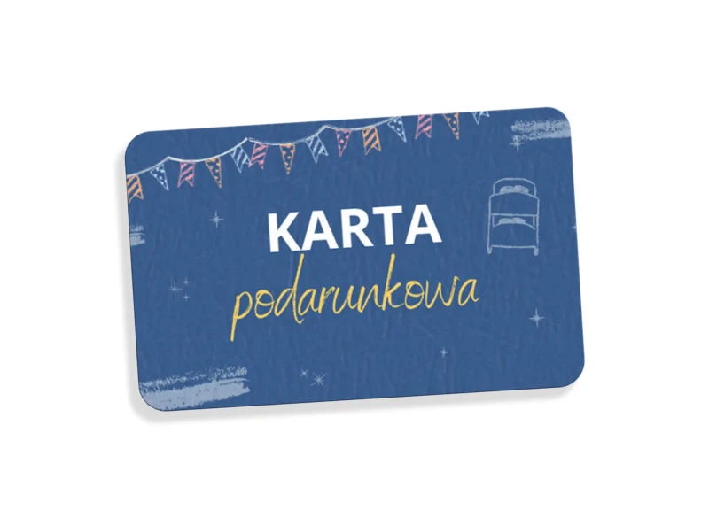 Niebieska karta podarunkowa z napisem 
