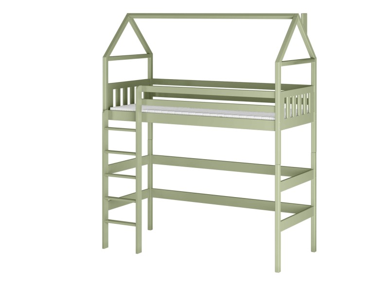 Rysunek z wymiarami łóżka niskiego z funkcją spania i zabezpieczeniem przed wypadnięciem.