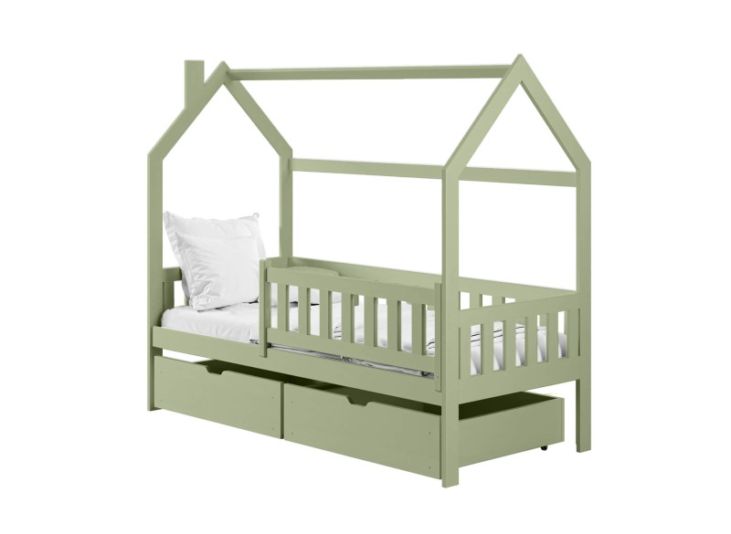 Schemat techniczny łóżka domku dla dziecka z wymiarami: wysokość 184 cm, szerokość 80 cm.