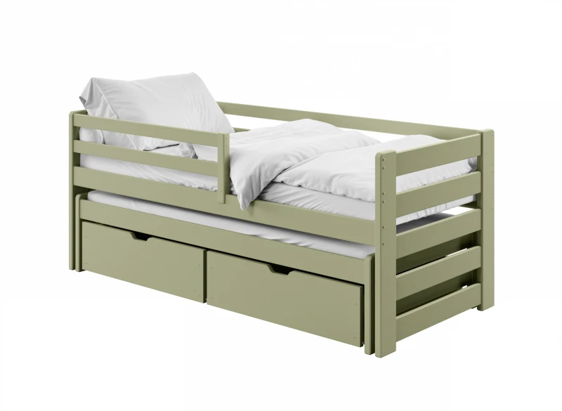 Łóżko piętrowe domek – rysunek poglądowy z podanymi wymiarami technicznymi.