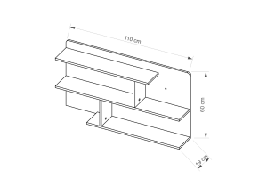Rysunek techniczny półki wiszącej ARCA Ar12: wymiary 110x19x60 cm, 3 półki, na białym tle.