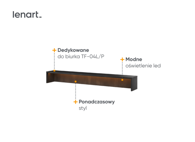 Czarna nadstawka z oświetleniem LED do biurka Lenart, ponadczasowy design.