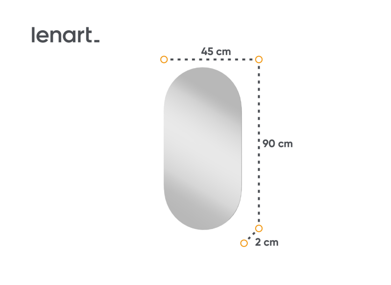 Wymiary owalnego lustra: 45 cm szerokości i 90 cm wysokości.