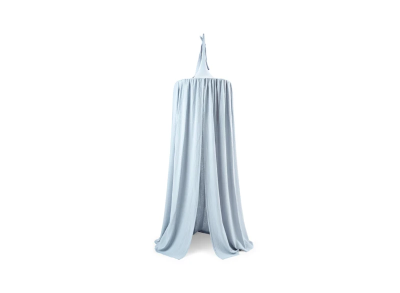 Jasnoróżowy baldachim dla dziewczynki, osłona nad łóżeczko z muślinu.