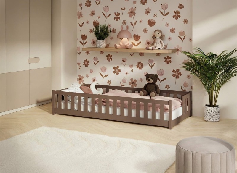 Szczegółowy szkic konstrukcyjny łóżka piętrowego z wysuwanym stelażem.