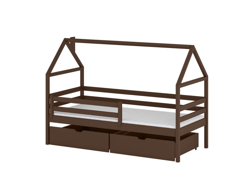 Łóżko domek dla dziecka, kolor ciemny orzech, z materacem.