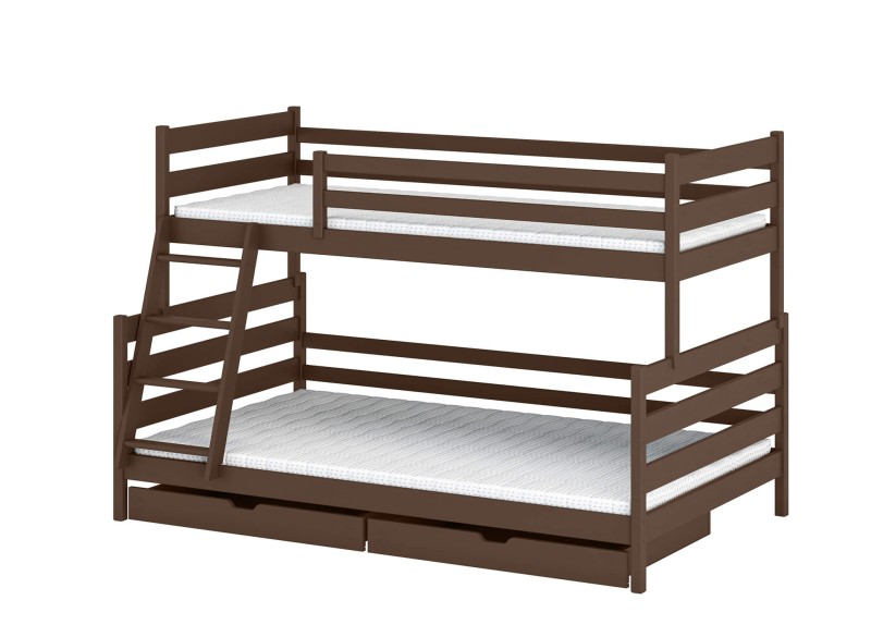 Wymiary łóżka piętrowego domek z dodatkowym spaniem w szufladzie, wysokość całkowita 217 cm.