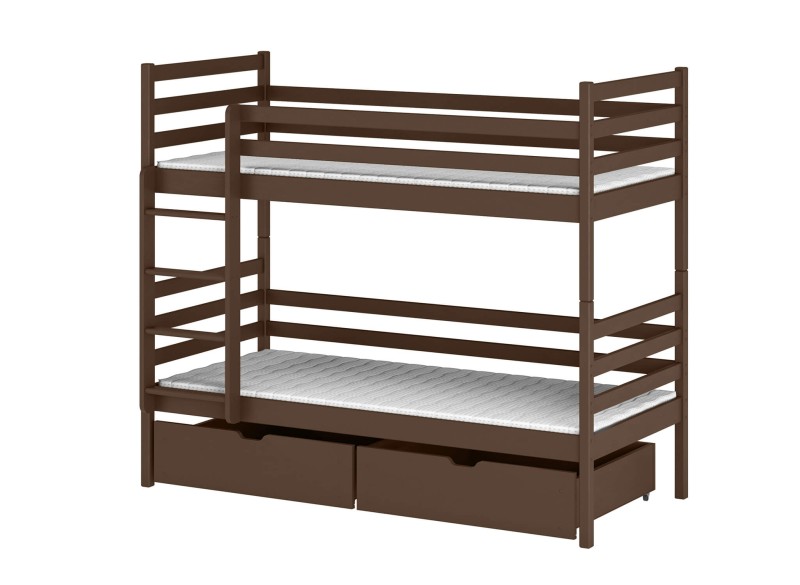 Ciemnobrązowe łóżko domek z drewna, solidna konstrukcja do pokoju dzieci