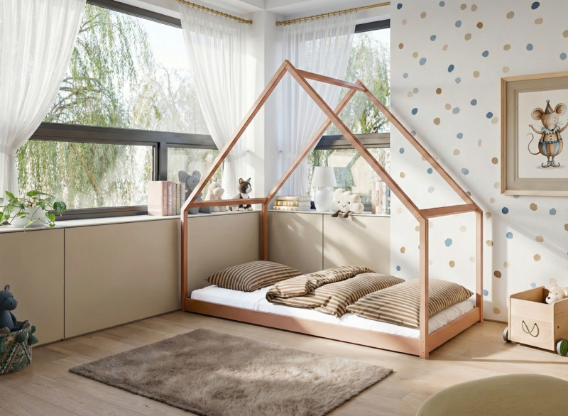 Schemat łóżka piętrowego z wymiarami w centymetrach.