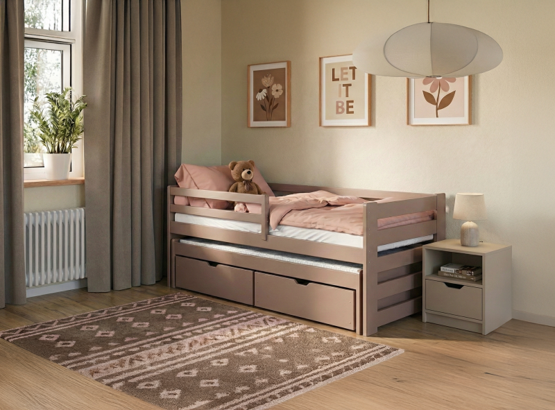 Schemat techniczny łóżka piętrowego z szufladami, wysokość 160,5 cm.