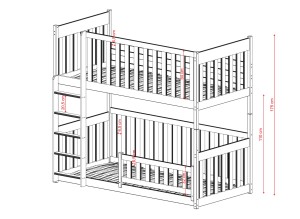 Rysunek techniczny łóżka piętrowego z wymiarami, wysokość całkowita 175 cm.