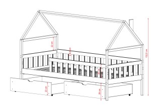 Wymiary łóżka domku dla dzieci: całkowita wysokość wynosi 132,5 cm.