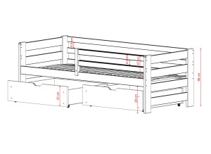 Projekt łóżka dziecięcego z barierkami, odległości szczebli i wysokość ramy.