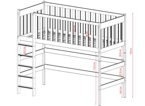 Parametry techniczne łóżka antresoli: wysokość pod łóżkiem 113,5 cm.