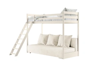 SOFINO 90x200/140x200 łóżko bawełna na antresoli z rozkładaną kanapą tkanina beżowa