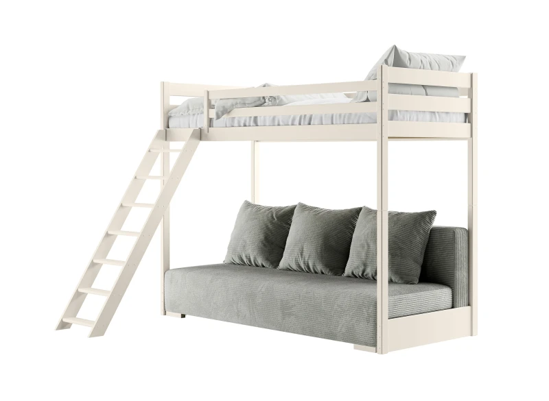 SOFINO 90x200/140x200 łóżko bawełna na antresoli z rozkładaną kanapą tkanina szara