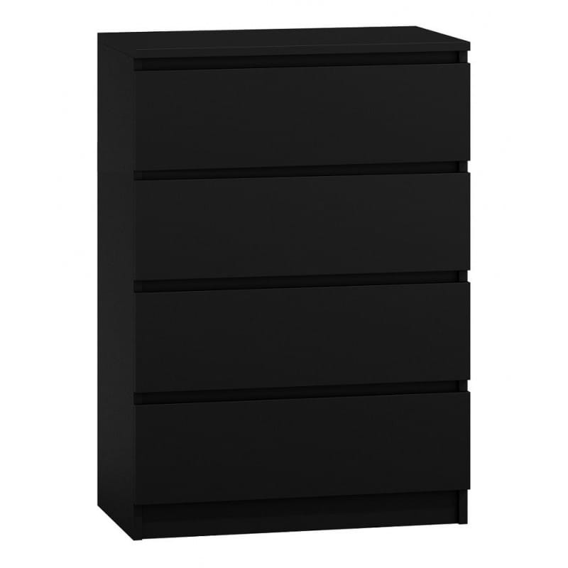 Czarna komoda z 4 szufladami, minimalistyczny design do sypialni