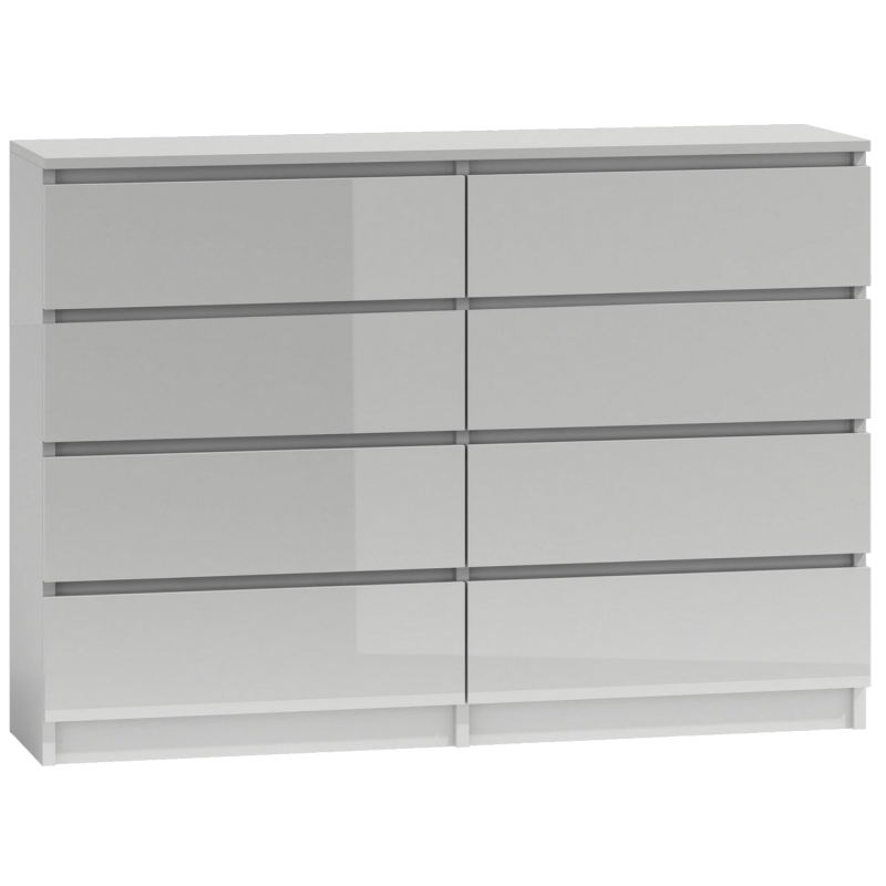 Biała komoda połysk 8 szuflad, minimalistyczny design