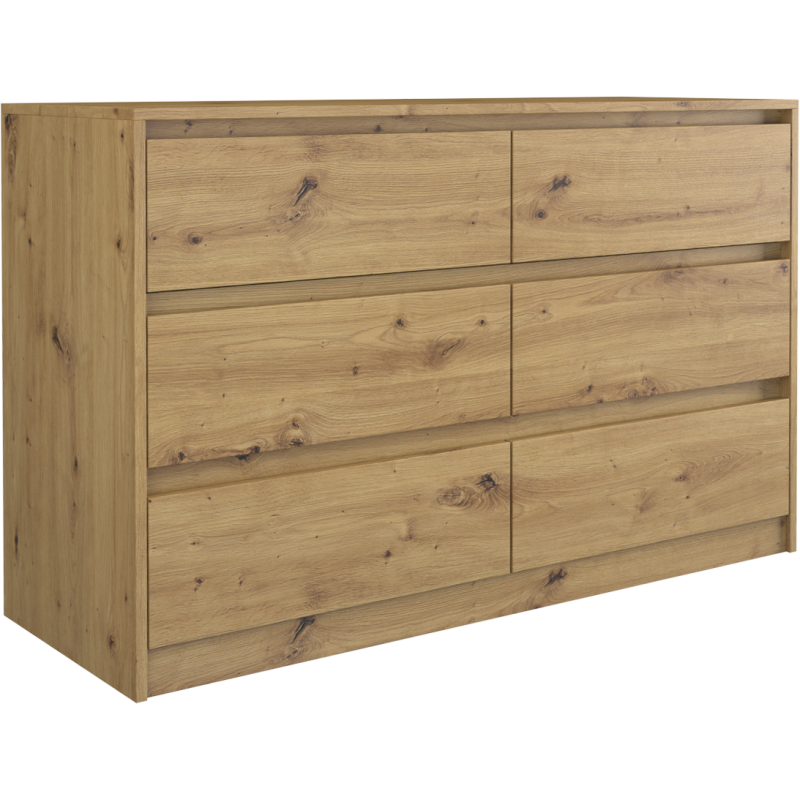 Szeroka komoda dąb artisan z 6 szufladami