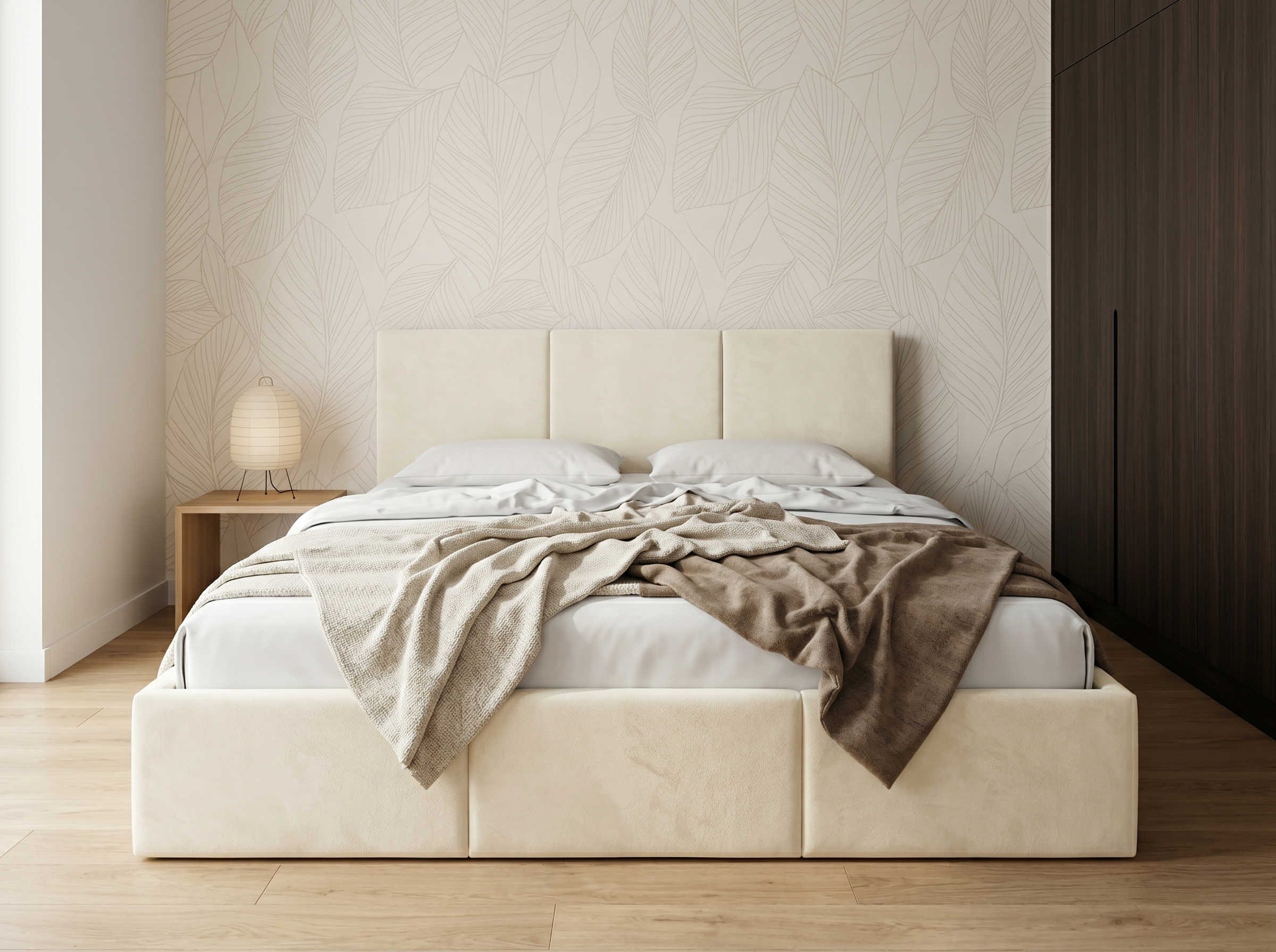 Łóżko tapicerowane HEVEN w tkaninie Manila 01 kremowej 160x200 – Lano Meble