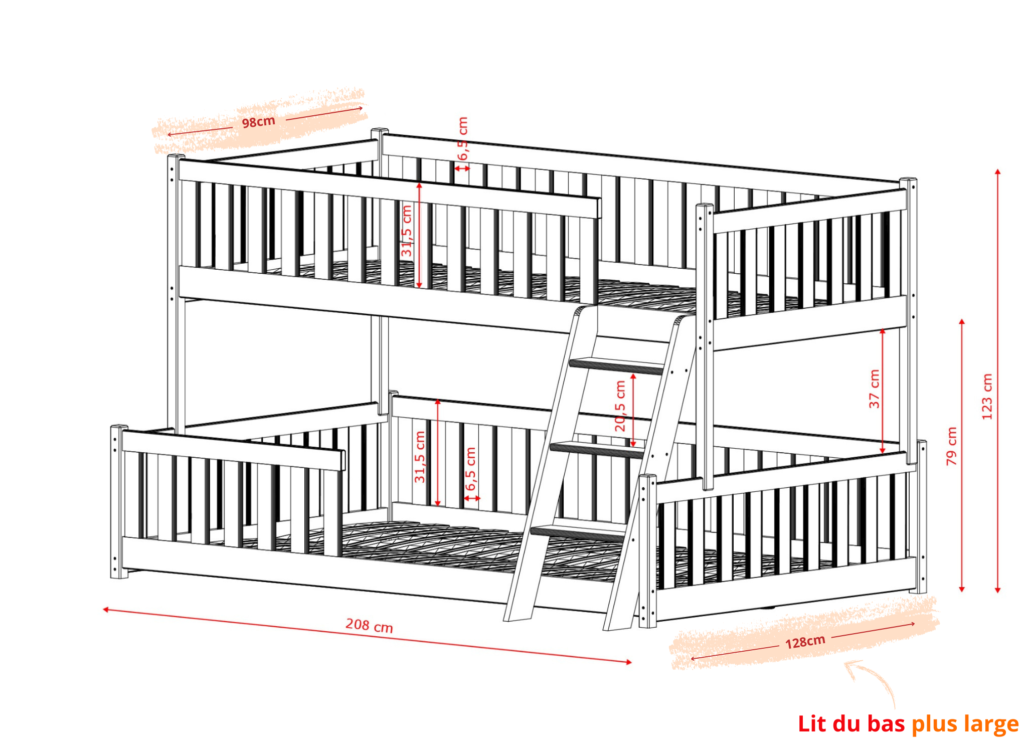 Dimensions du lit NICE en graphite de Lano Meble