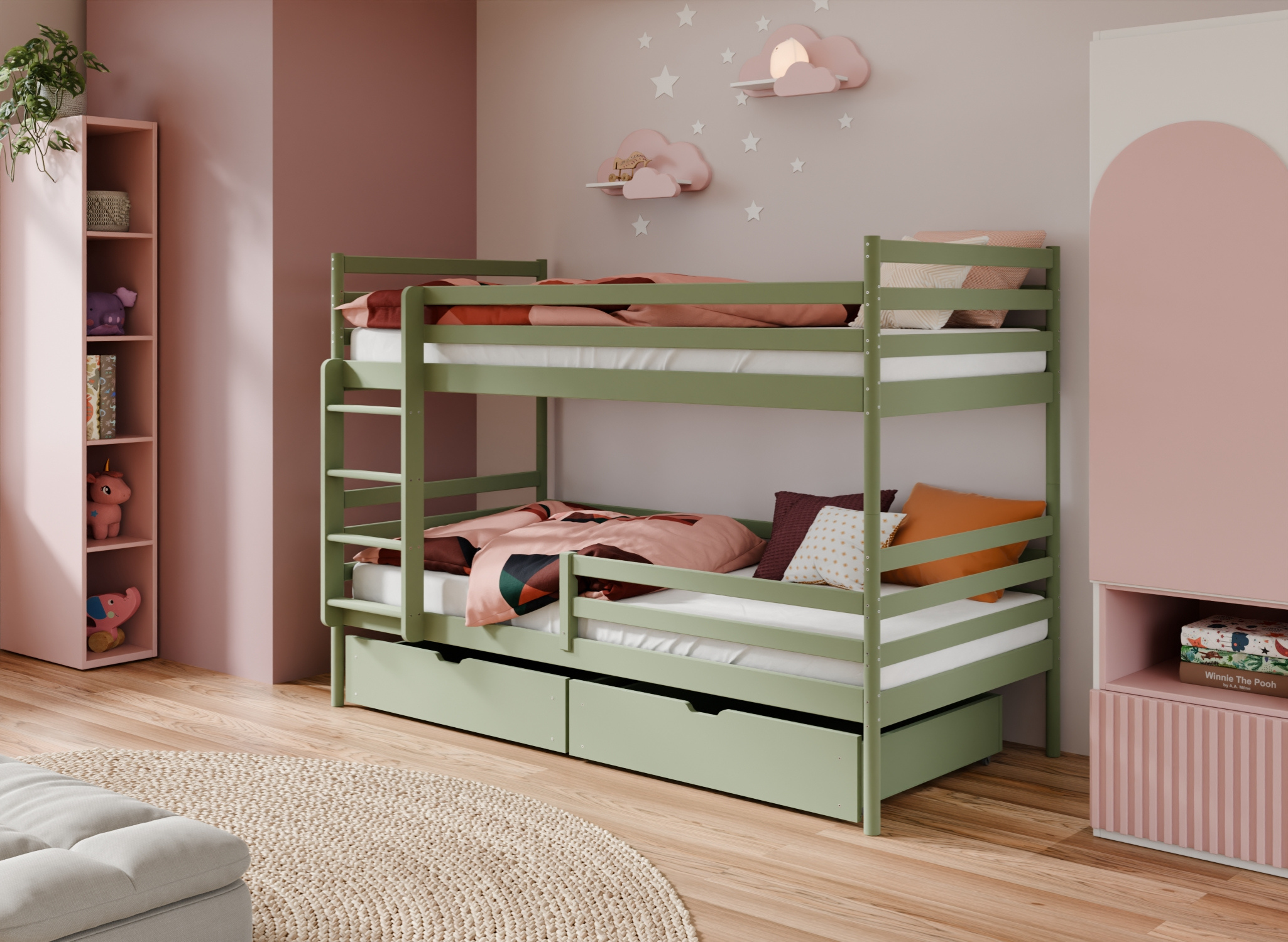 Olivgrön våningssäng GUSTO 90x200 från LANO Meble